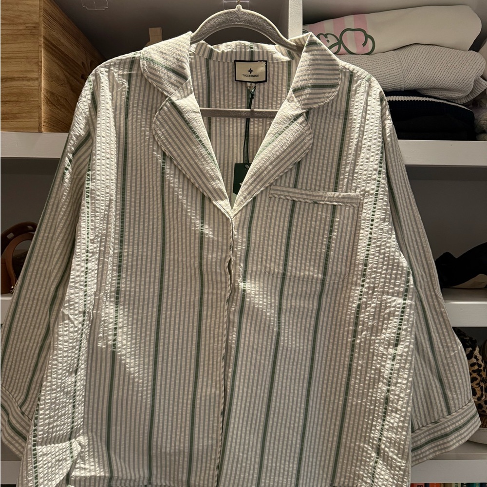 Tuckernuck Green and White Striped Shirt